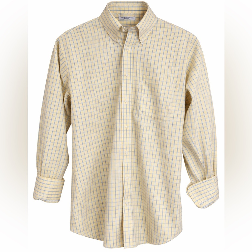 Paul Fredrick 16-34 Slim Fit Long Sleeved Yellow Check Dress Shirt Non Iron